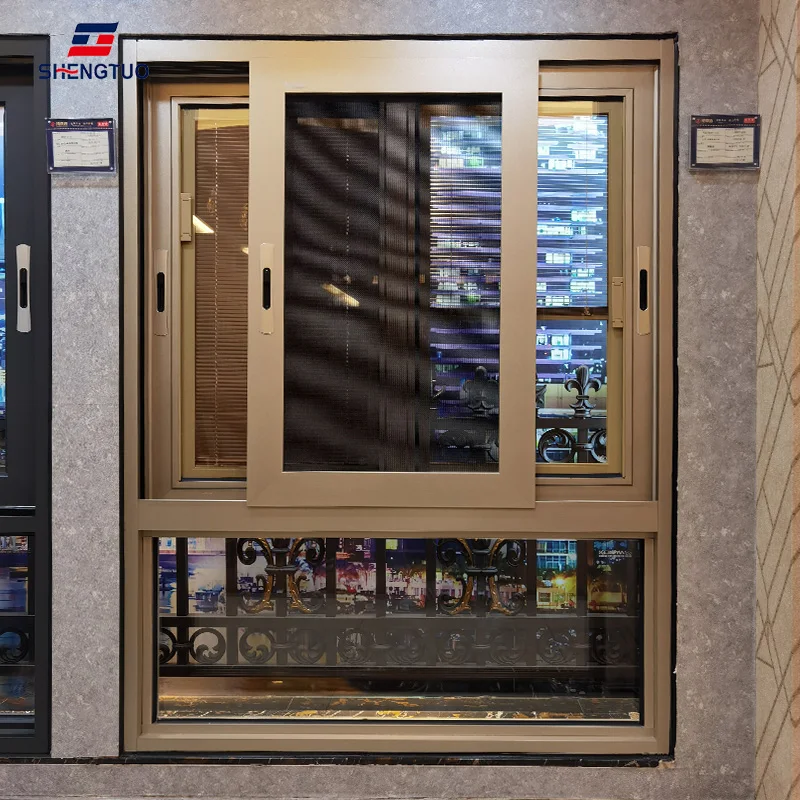 Thermal Break Aluminum Frame Integration Sliding Window Double Glass Latest Design 2.5-rails Aluminum Alloy Magnetic Screen 1.4