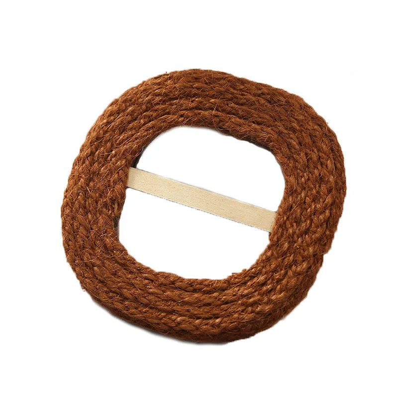 Creative dyeing colors rattan straw round buckle handmade wooden rattan woven square belt buckle