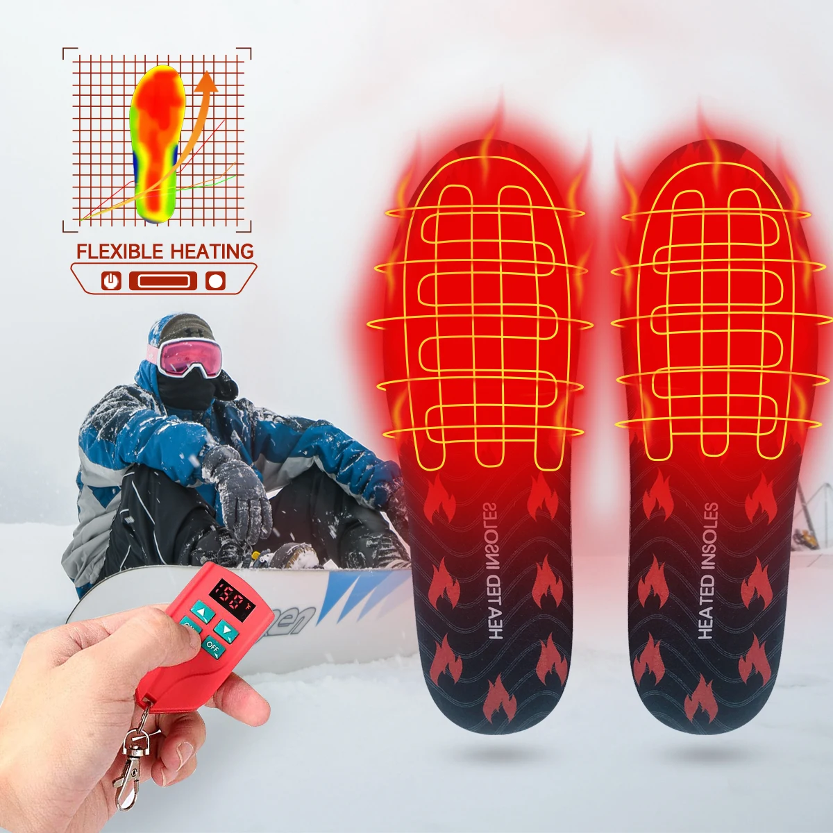 Super soft PU Material USB Rechargeable Carbon Fiber Electric Battery Powered Winter Outdoor Sports Heating Shoe Insoles