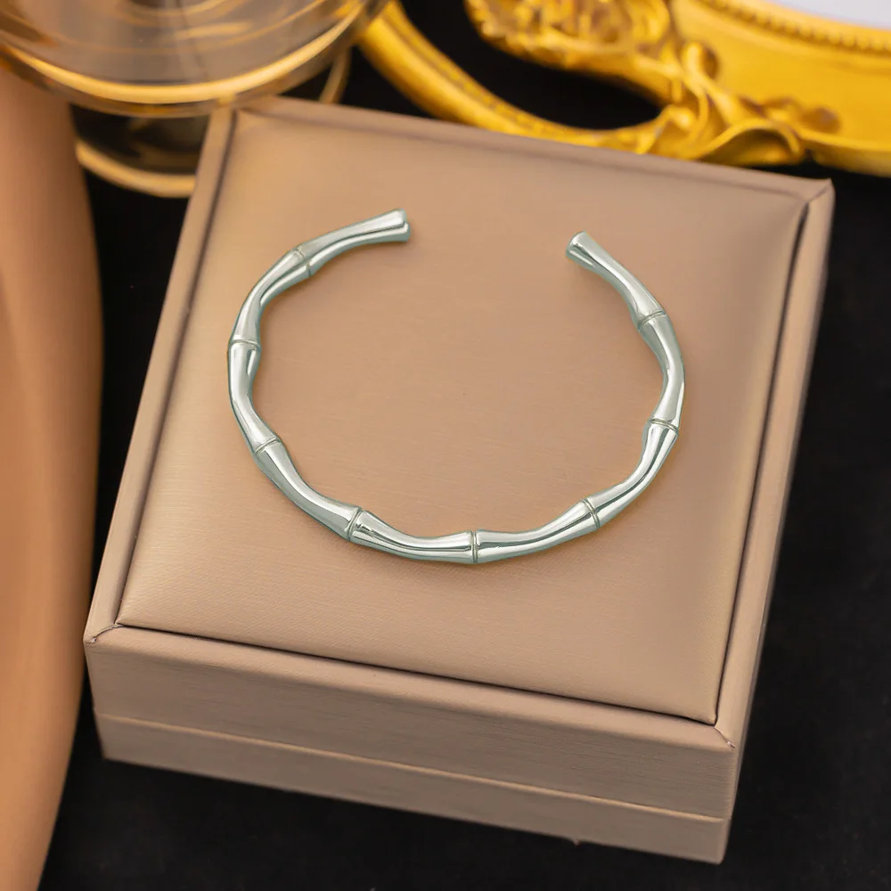 Titanium Steel Vacuum Plated 18K Gold Cuban Chain Bracelet & Bangles Stainless Steel Bamboo Knot Design Bracelet