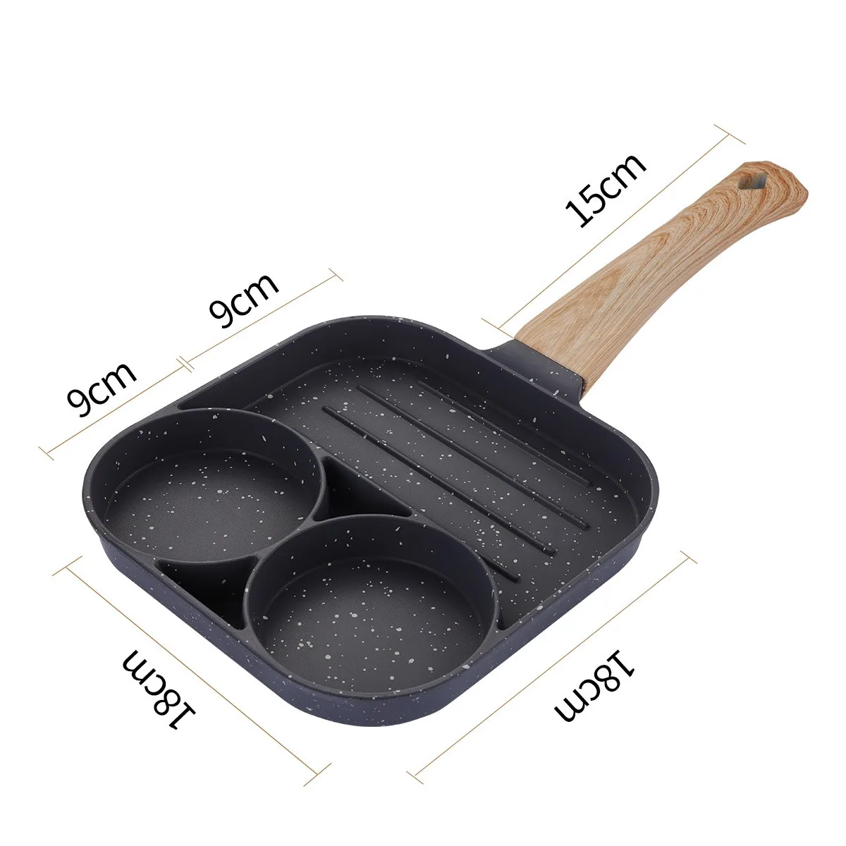Nonstick Egg Steak Frying Pan With Lid,4 Section Aluminium Alloy Fried Egg Cooker With Wood Handle