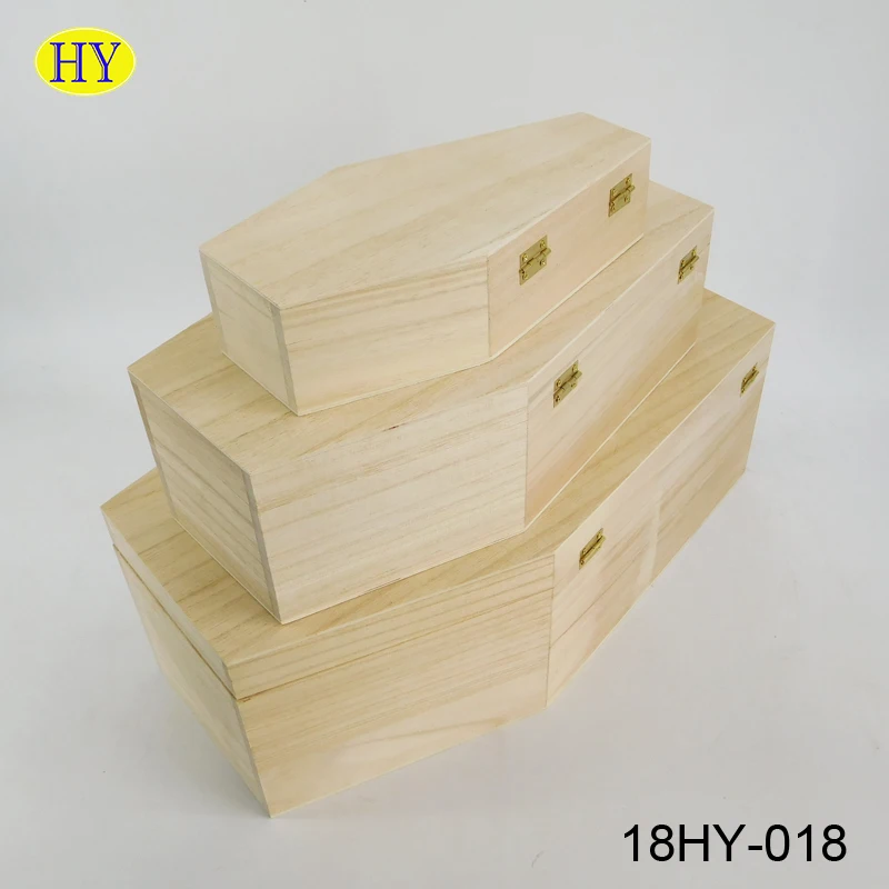 custom cheap natural unfinished solid wood coffin box with hinged lid for pets wholesale