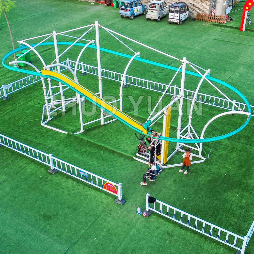 Commercial Amusement Kids Park Zip Line Unpowered Pedal Mini Roller Coaster Ride Zip Line