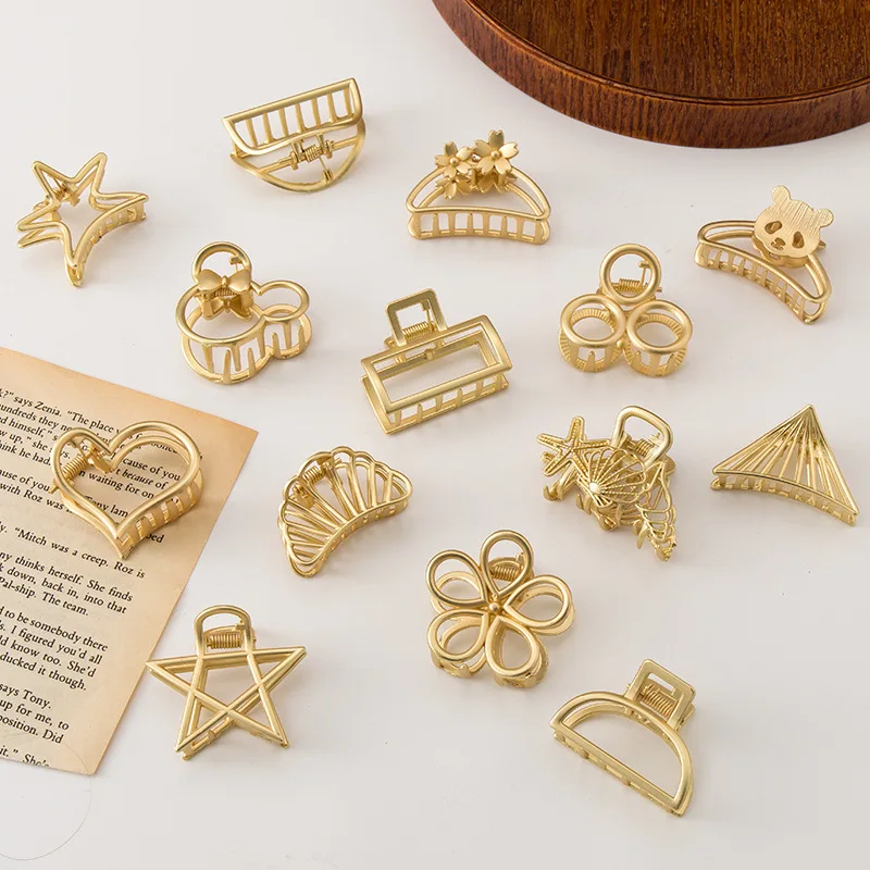 Wholesale Japanese Korean Metal Hairpins simple women bath Gold catch back head grab geometric alloy hair Claw Clips
