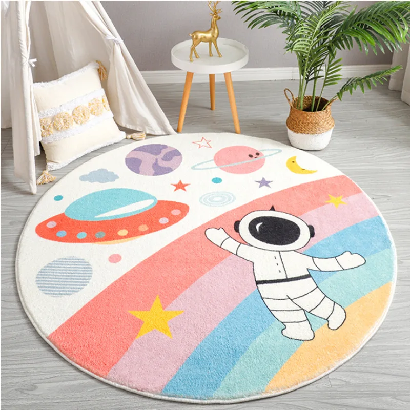 Round Faux Cashmere Comfortable Bedroom Living room Mat Lovely Rainbow Round Rug for Kids Room