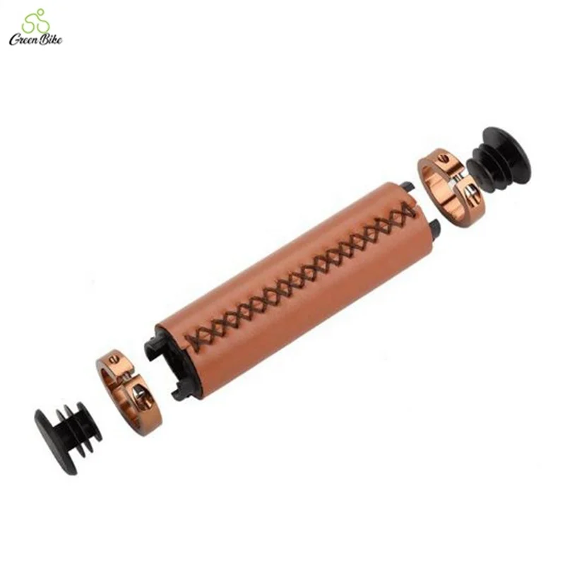 Vintage Cowhide Grip Cover Lockable Bike Handlebar Grips  Non-slip PU Leather Riding Accessories Bicycle Grips