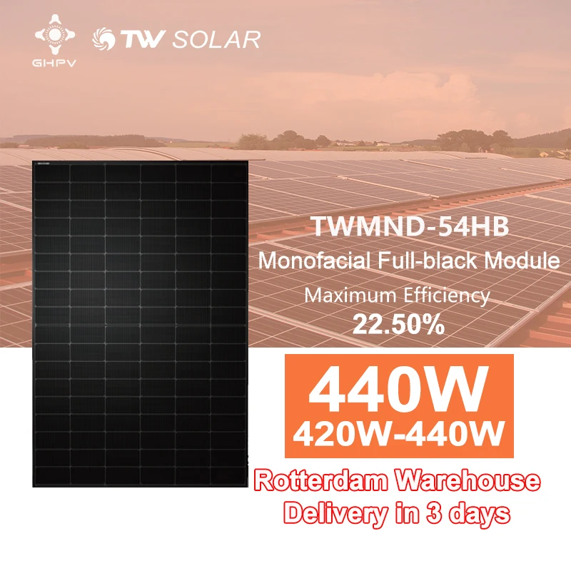 Tongwei Solar Energy Panel Rotterdam Eu Warehouse TWMND-54HB N Type Full Black 420W 425W 430W 435W 440W Bifacial TW Solar Module