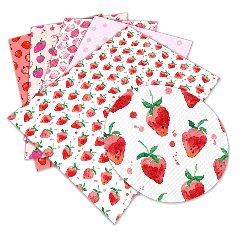 Strawberry Printed Faux Leather Fruit Pattern Sheets A4  22cm*30cm For  Bows Certen Earings Phone Case Bag