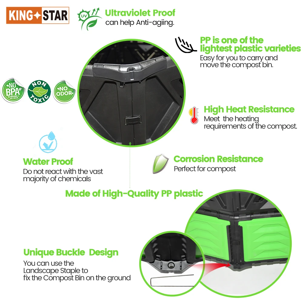 Large Capacity Easy Assembly Black Garden Compost Household Farm Grass Plant Compost Bin With Thermometer