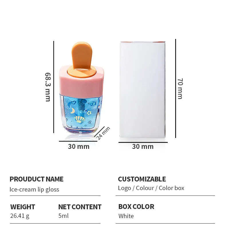 New Arrival Wholesale Ocean World Liquid Lip Gloss Moisturizing Cute Ice Cream Lip GLaze Makeup