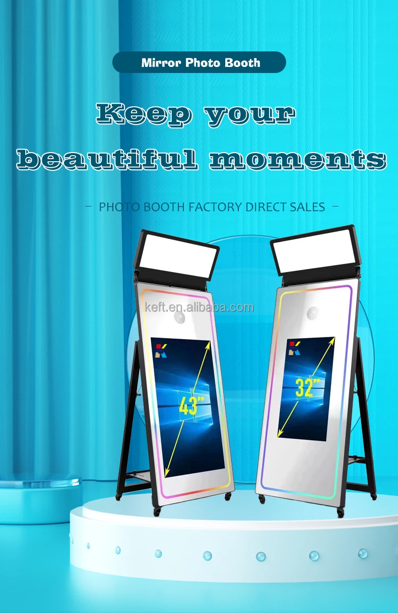 2024 Wholesale Mirror Photo Booth Machine Selfie 65Inch Touch Screen Magic Mirror Photobooth With Camera