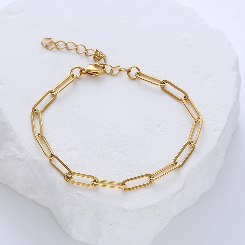 chain acero inoxidable 18k gold plated paperclip chain stainless steel bracelets