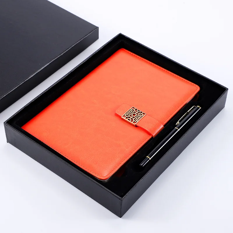 Business A5 notebook retro gift box set notepad buckle leather surface meeting record book custom logo