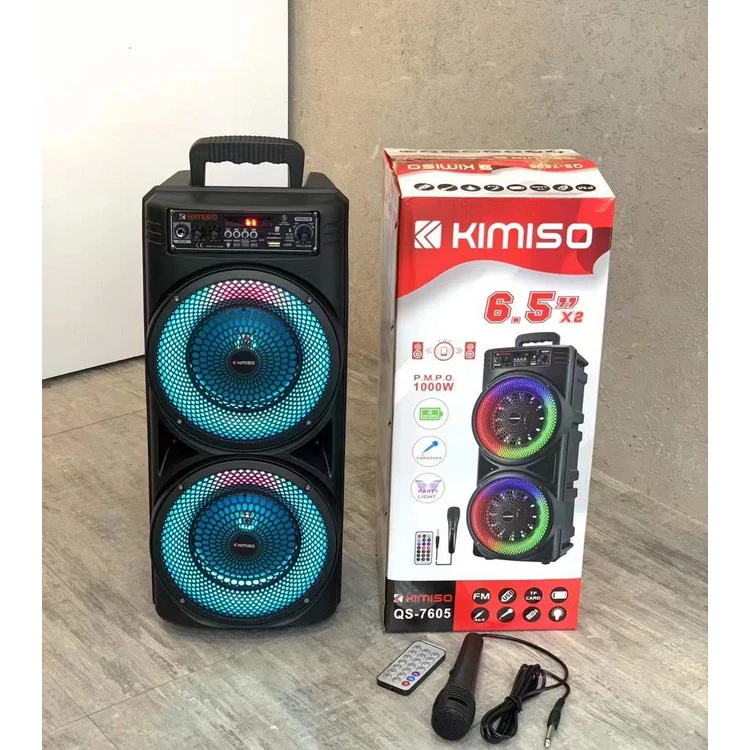 QS-7605 New Design Bass Speaker KIMISO Double 6.5inch Speaker Big TWS Plastic Speaker With Microphone