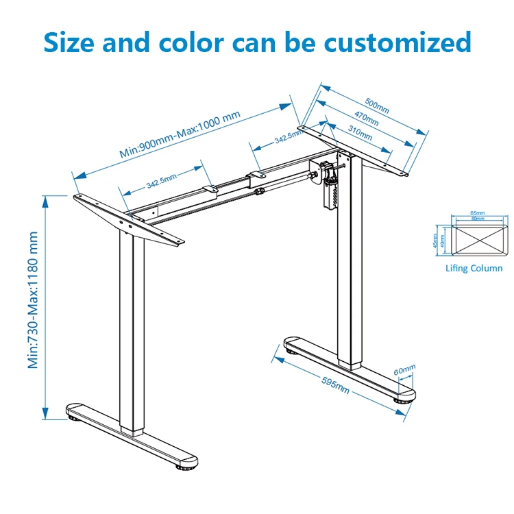 Standing Desk Frame Electric Table Metal Frame Ergonomic 28 to 46 Inch Height Adjustable Steel Table Base 20x40 Inch Table Top