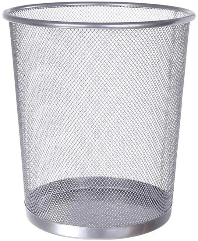 Home kitchen paper basket cheap storage silver metal mesh trash bin