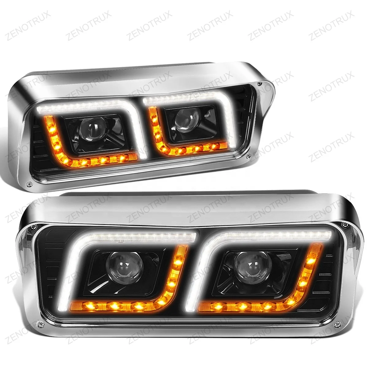 Blackout LED DRL+SIGNAL Headlight Fits Peterbilt  Kenworth  Freightliner  Western Star