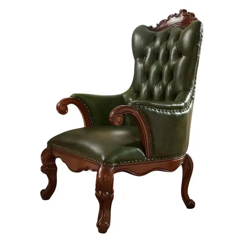 American leather tiger chair all solid wood single sofa chair retro European style hotel negotiation bench balcony leisure chair