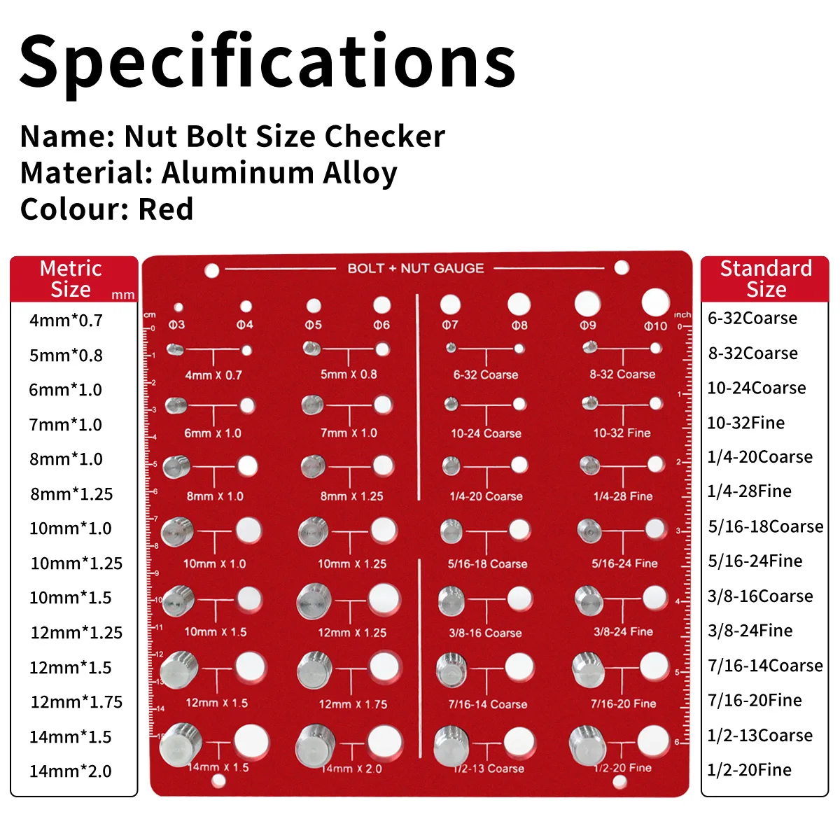2-in-1 Thread Checker,Metric/Inch Bolt and Nut Identifier Gauge,Nut and Bolt Thread Checker Woodworking Tools Other Hand Tools