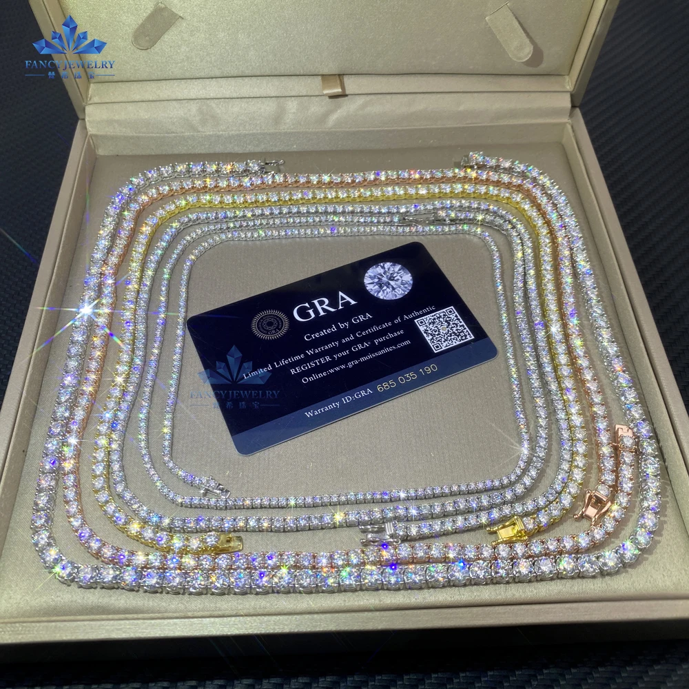2MM 3MM 4MM 5MM 6.5MM 10MM Moissanite Tennis Chain Hip Hop Iced Out D Color VVS 925 Sterling Silver Mossanite Tennis Necklace