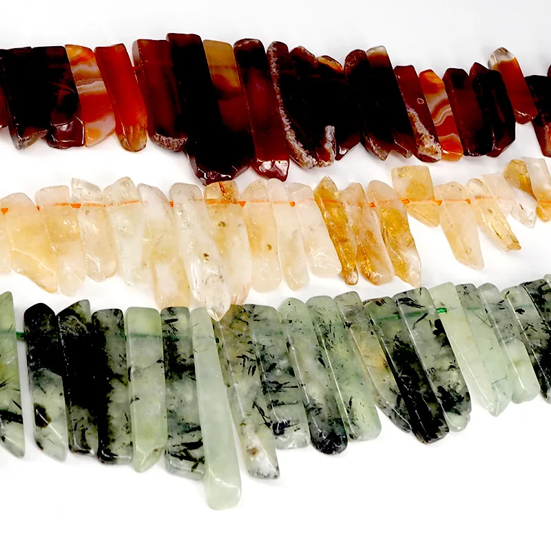 Prehnite Amethyst Agate Raw Rock Topaz Elongated Stone Rose Quartz Crystal Irregular Flat Strip Cross Hole DIY Accessories