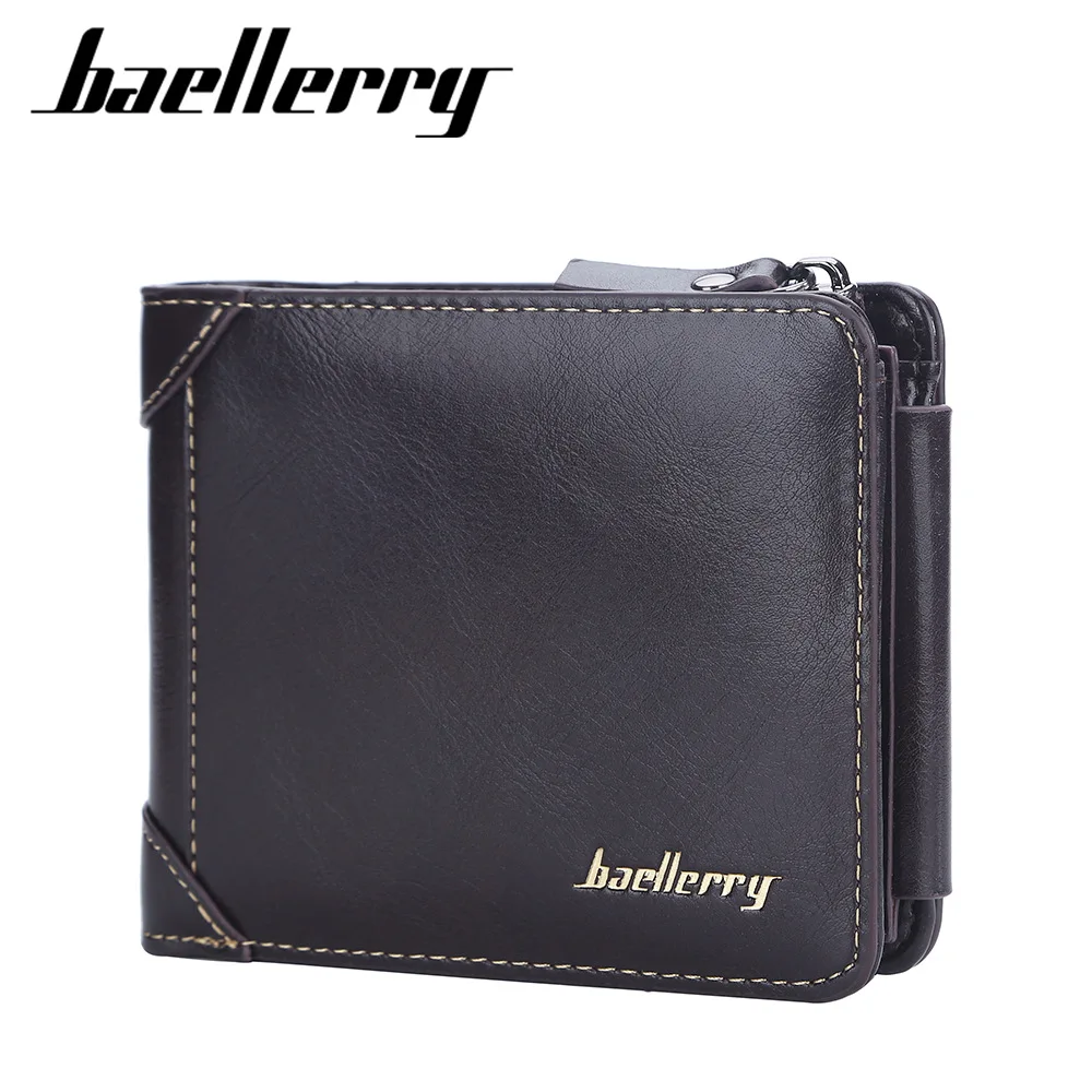 New Product Baellerry 9190 Men Trifold Pu Leather Retro Multi Cards Zipper Wallets For Men