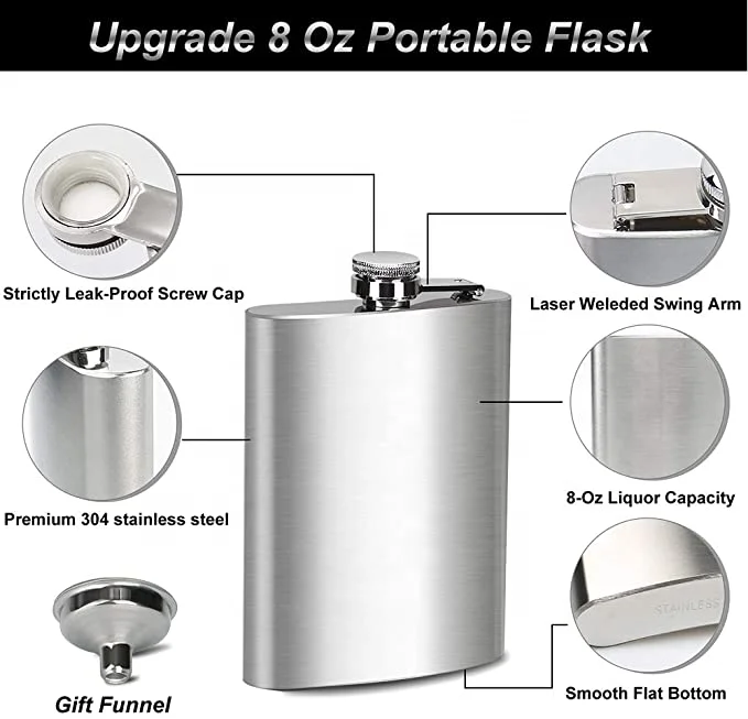 Hot selling 2 4 6 8oz  Whisky Wine Pot Bottle Portable Pocket Box Set Outdoor Stainless Steel Hip Flasks