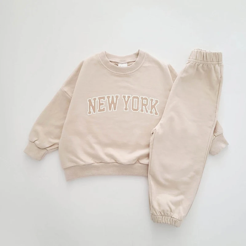Autumn Baby Clothing Letter New York Printed Newborn Boys Girls Long Sleeve Pants Two Piece Sports Set