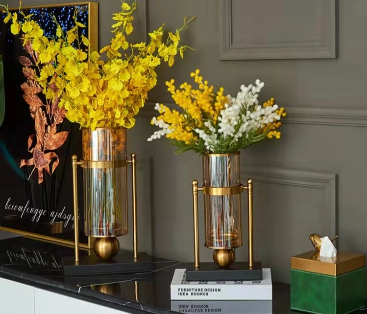 Cheap Household Decoration Luxury Home Accessories Modern Wedding Flower Metal Plant Vase Glass Candle Holders for Living Room