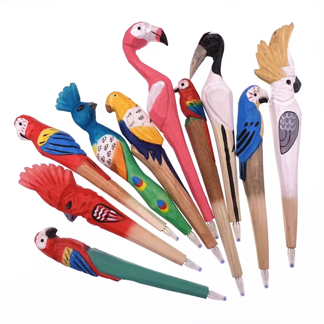 New Animal Giraffe Elephant Cute Cartoon Animal Pen Hand Carved Creative Wood Carving Pen DIY Gel Pen Creative Kids Stationary
