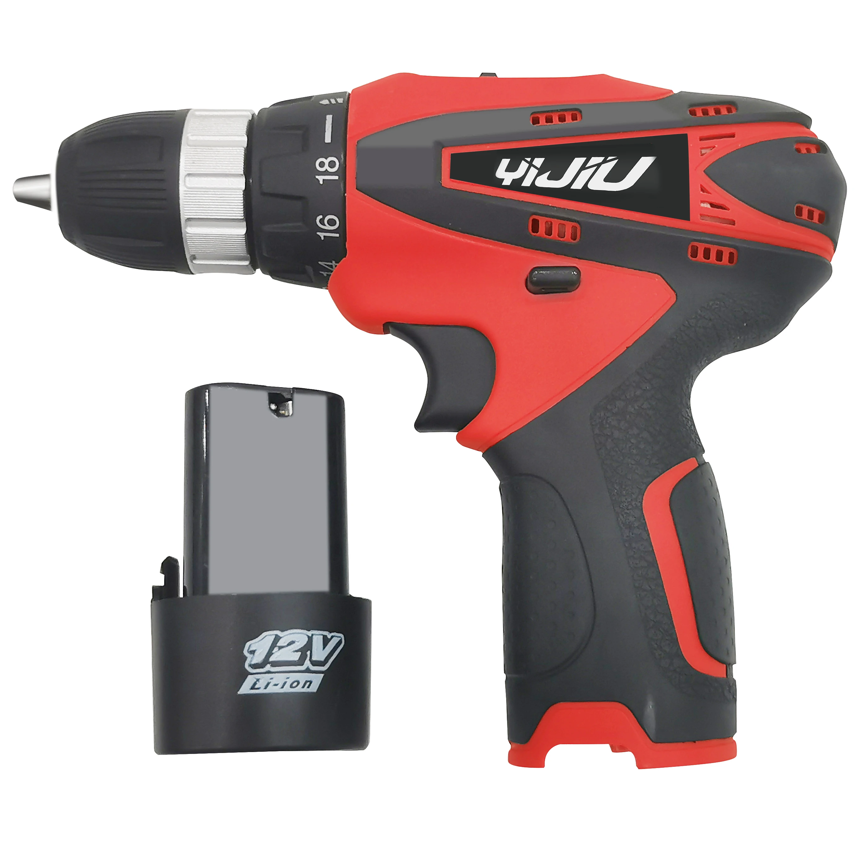 YJCD-1202 Cordless Lithium Electric Drill Easy Operation Portable Power Tools with Variable Speed Includes Battery & Drills