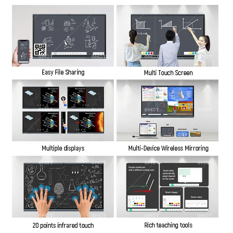 65/75/86 Inch Smart Panel School Interactive Flat Panel Classroom Digital Board 311D2 8+128G Interactive Smart Whiteboard