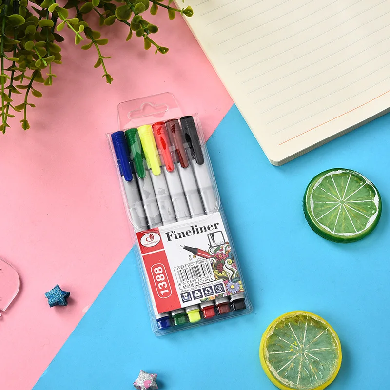 Children Drawing Stationery Plastic Advertising Doodling Art 6 Colored Point Fine Line Pens Oily Pen set