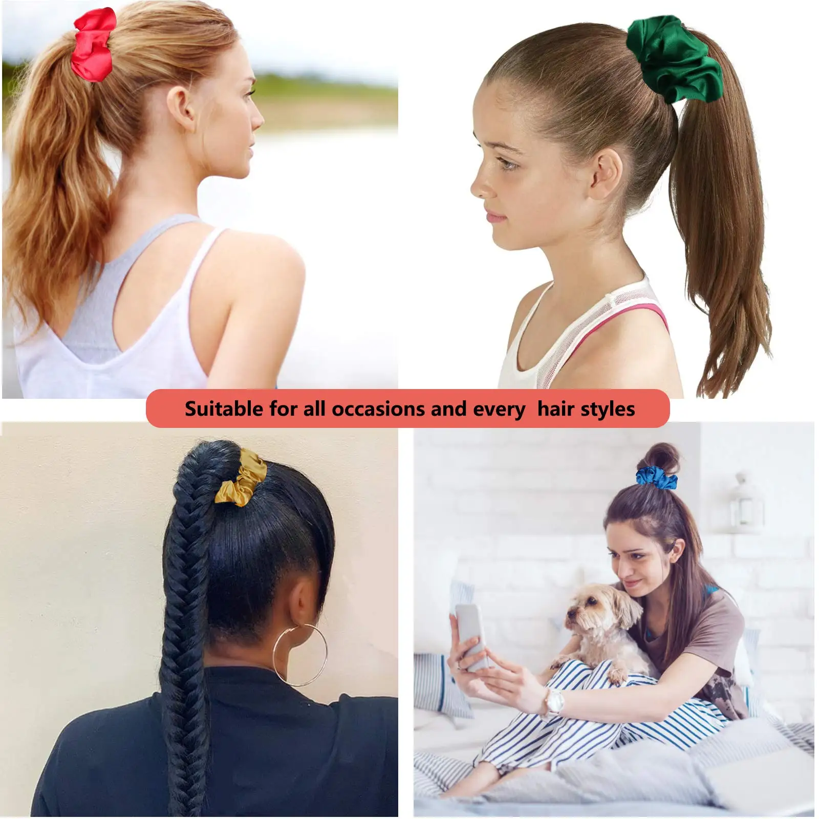 YSD Hair Scrunchies, Satin Silk Scrunchies Silky Curly Hair Accessories for Women, Scrunchy Hair Band