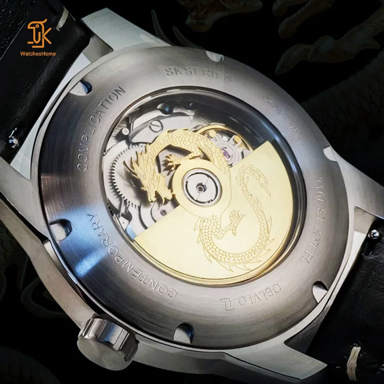 Custom 3D Chinese Mechanical Genus Golden Dragon Wrist Watch For Men Celestial Dragon Logo Serie Moving Automaton Watch