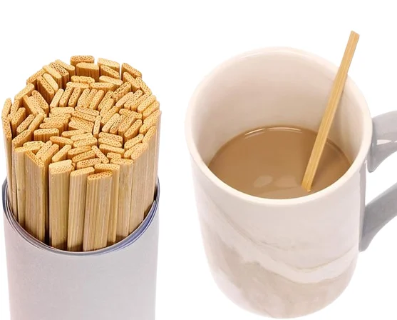 100PCS Bamboo coffee stirrers sticks Sturdy Coffee Stirrers Disposable Beverage Mixer for Cocktails Tea Beverage 5.5 Inches