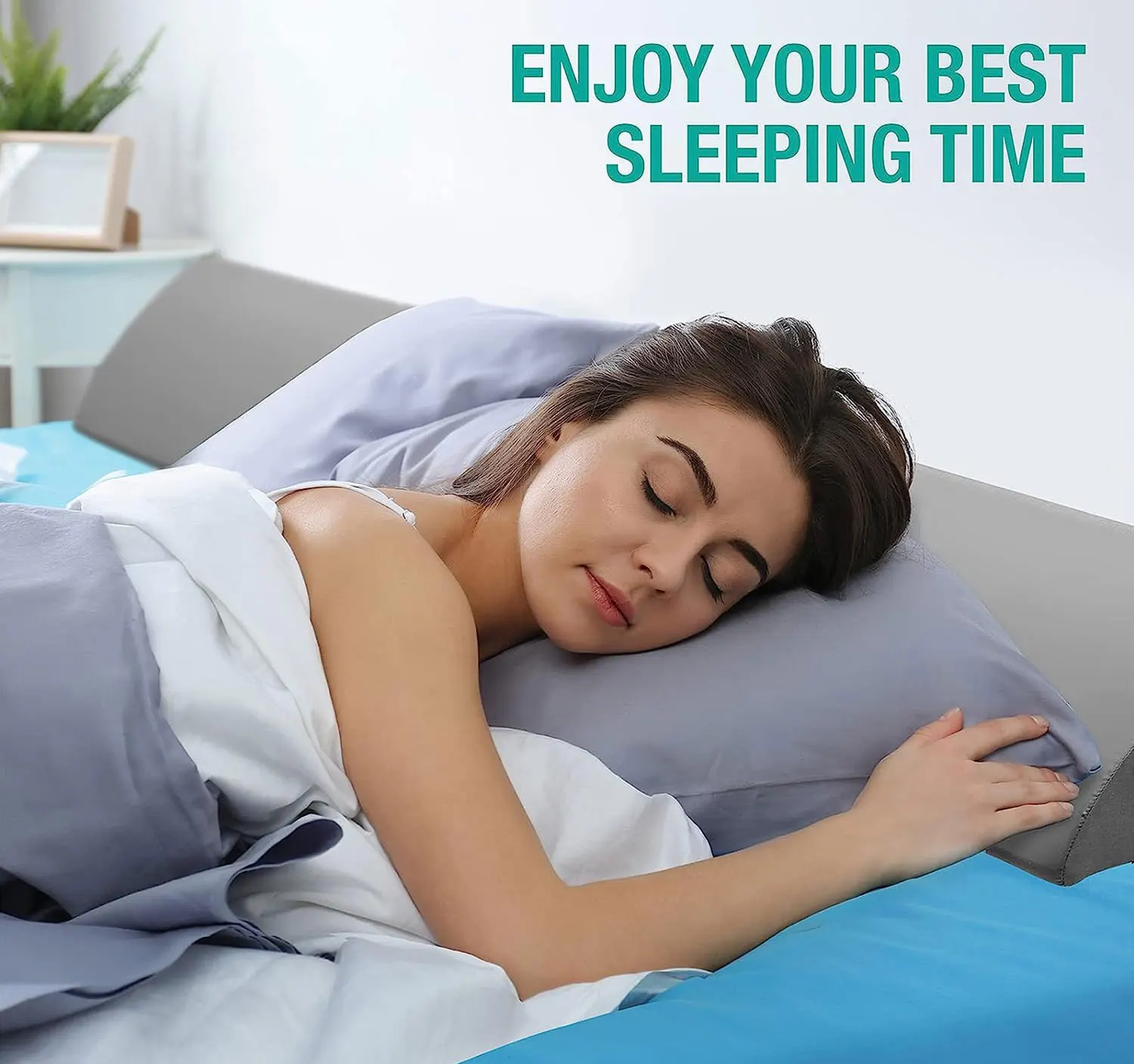 Wedge Pillow for Headboard Bed Gap Filler Queen Size with Side Pockets