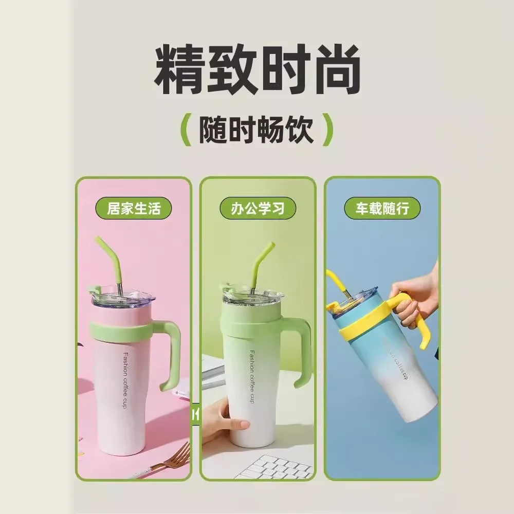 Lang Wholesale 1.25L With Straw Insulation and Cold Insulation Thermos Flask Stainless Steel Thermos for Travel