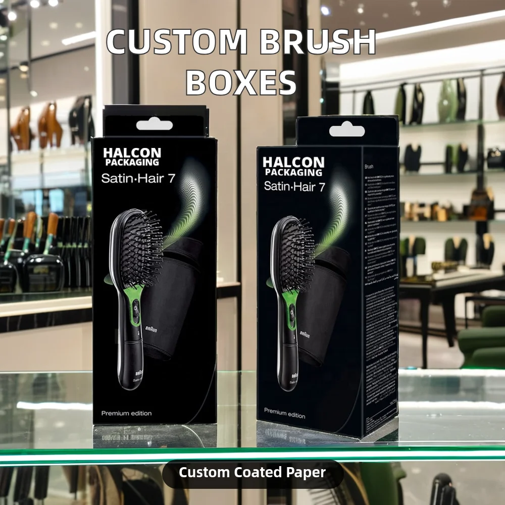 Factory Custom 350 Gram White Cardboard Makeup Brush Boxes Silver Foil Stamping Hair Brush Packaging for Cosmetics & Perfume