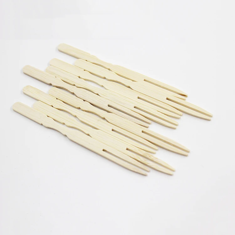 Jimao 100pc Bamboo Forks 3.9 Inches Disposable Mini Food Picks Double Prong Fruit Cocktail Forks for Appetizer  Pastry Dessert