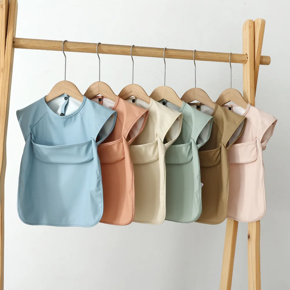 2023 Hot Sale Eco Friendly Baby Eating Waterproof Customized Solid Printing high quality PU waterproof baby bib