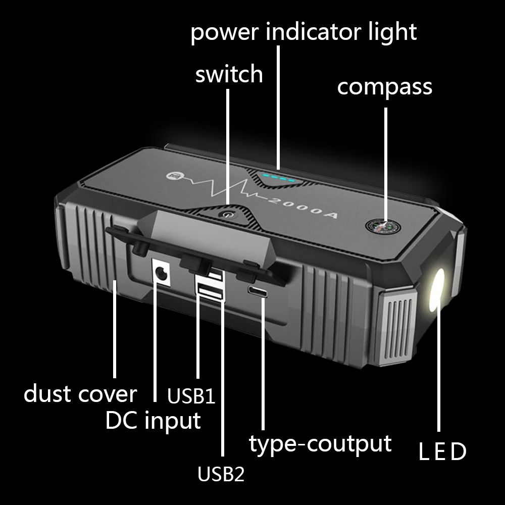  Автомобильное пусковое устройство 18000mAh 20000mah 1000A 1500A 20000A аварийный