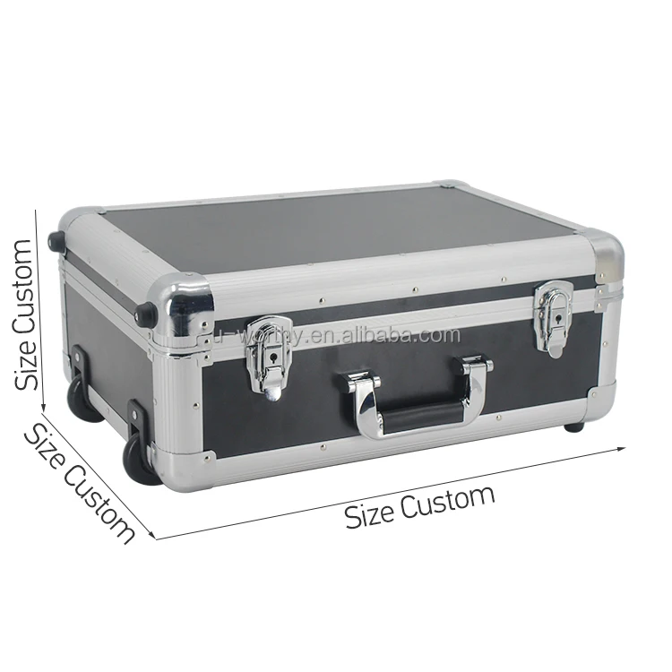 Premium Custom Large Size Extrusion Metal Frame Hard Aluminum Trolley Suitcase Instrument Tools Carry Case with Foam and Wheels