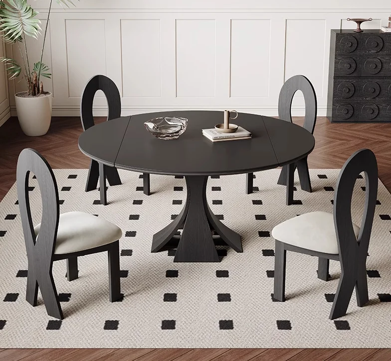 French retro minimalist light luxury high-end home antique furniture solid wood telescopic rock table Extension dining table
