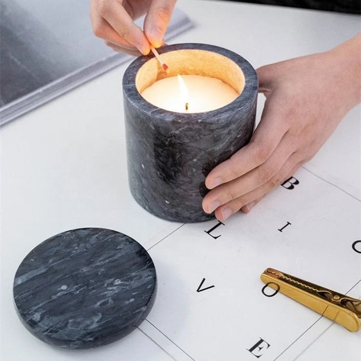 Home Decor Modern Marble Candle Holder Custom 8 Orz Stone Candle Jar