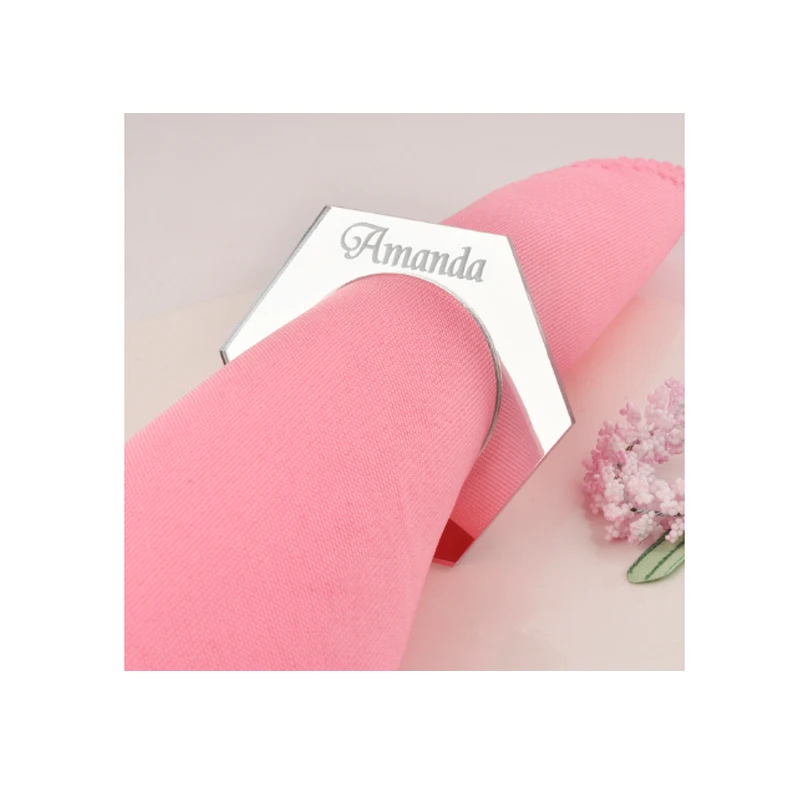 Wedding Party Table Decor Personalized Engraved Luxury Gold Silver Acrylic Mirror Napkin Ring