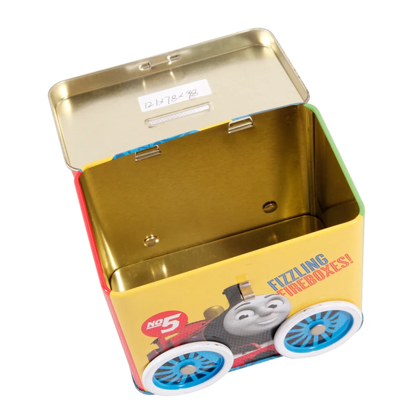 Custom logo metal tin coin  bank container promotional tin can CMYK printing car shaped tin boxes