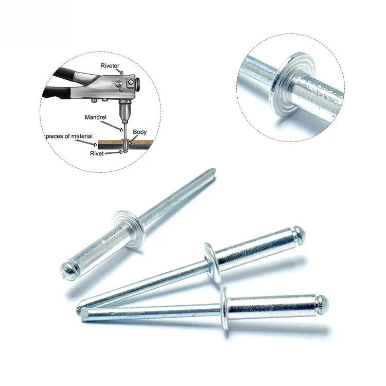 Customized All Sizes Aluminium Steel Open Type Round Head Blind Zinc Galvanize Rivet
