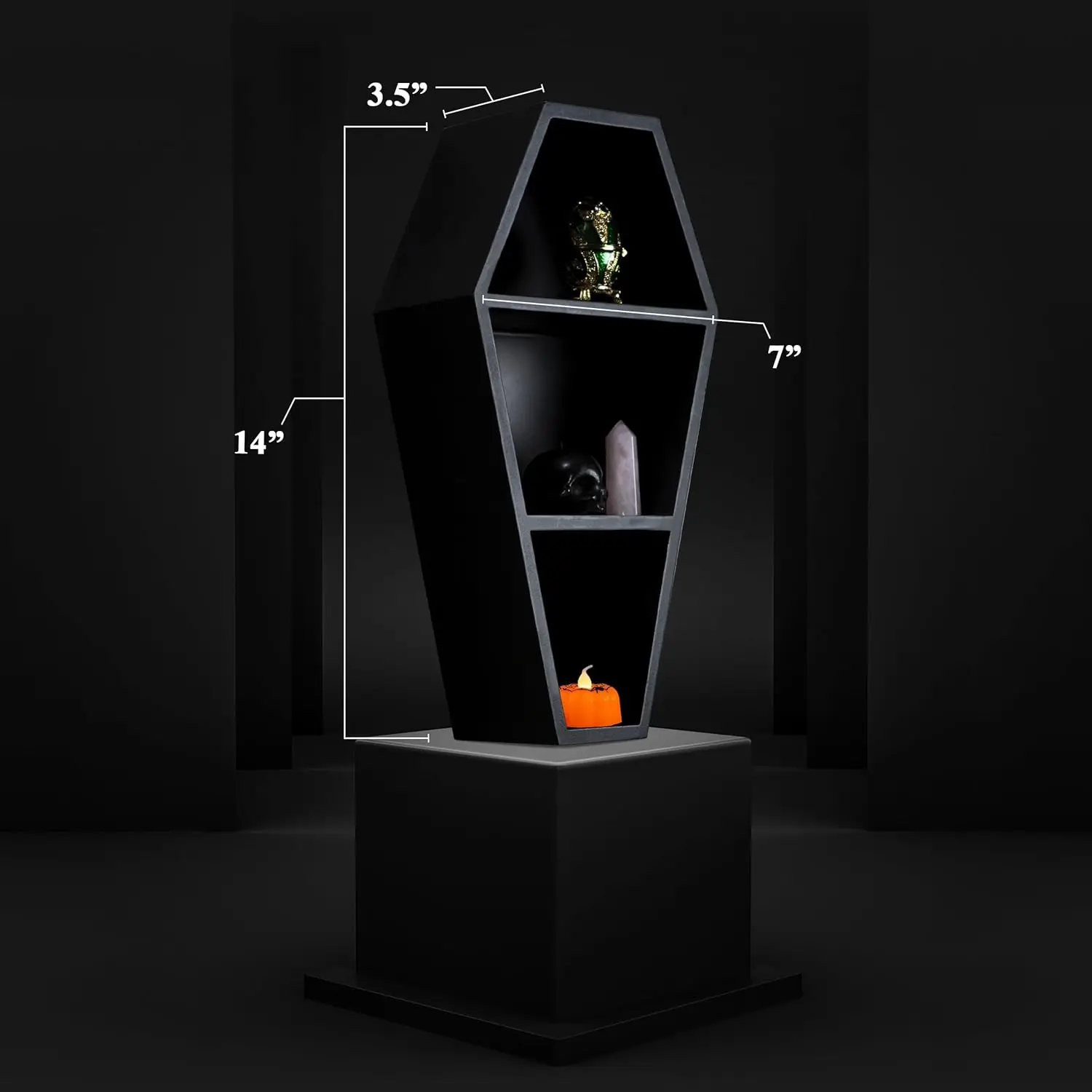 Coffin Holder with Coffin Gift Box and Ghost Accessory Set - Ghost Coffin Decoration 35.56 x 17.88 cm - Black