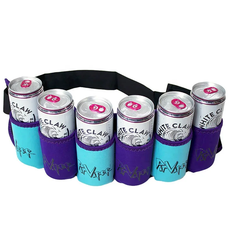 Neoprene Can Cooler Belt Holder 6 Beverages Pack Waist Beer Belt Bag Beverage Can Holder Adjusted Strap Waist Beer Bottle sleeve